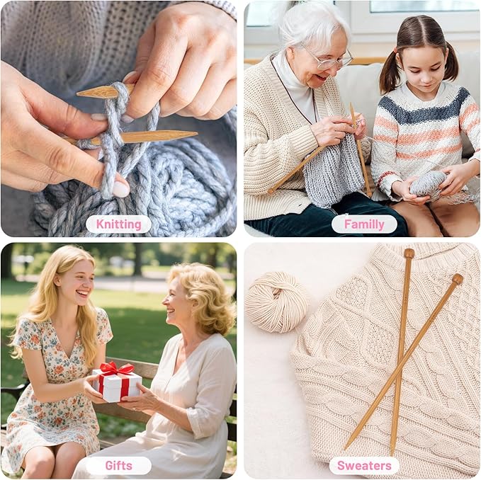 Aeelike 18 Pairs Bamboo Knitting Needles Set - 14 Inches Wooden Knitting Needles Single Point with Flower Roll Bag - Portable Knittings Needle Set for Beginners (2mm - 10mm)