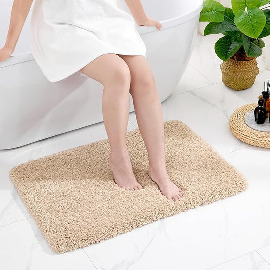 Beige Bathroom Rug 24x36 Non Slip Fluffy Bath Mat for Bathroom Floor Washable Plush Luxury Bath Rug for Tub Soft Shaggy Absorbent Shower Sink Mat