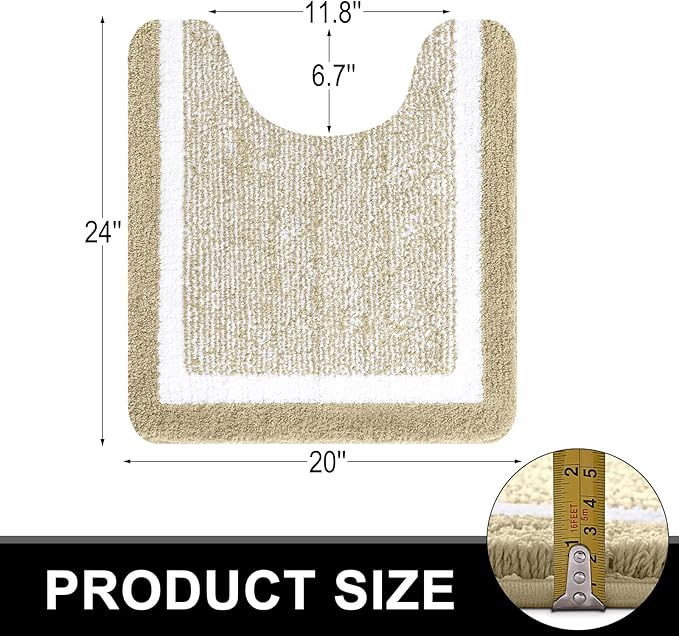 OLANLY Toilet Rugs U-Shaped 24x20, Extra Soft and Absorbent Microfiber Bathroom Rugs, Non-Slip, Machine Wash Dry, Plush Shaggy Contour Bath Mats for Toilet Base (Beige and White)