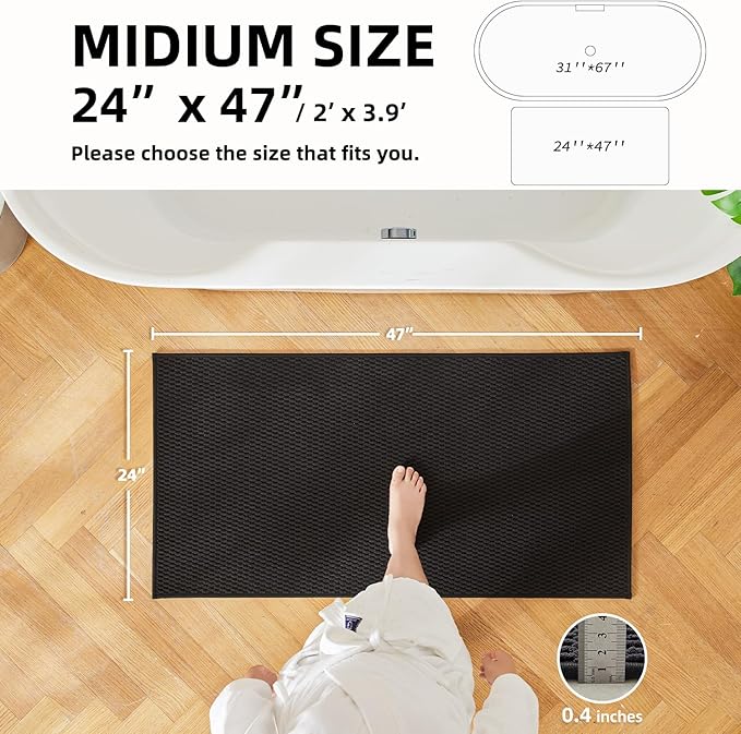 Black Bathroom Rugs Non Slip Washable, Super Absorbent Thin Bath Mat Quick Dry Low Pile Bathroom Rug, Black 24''x47''