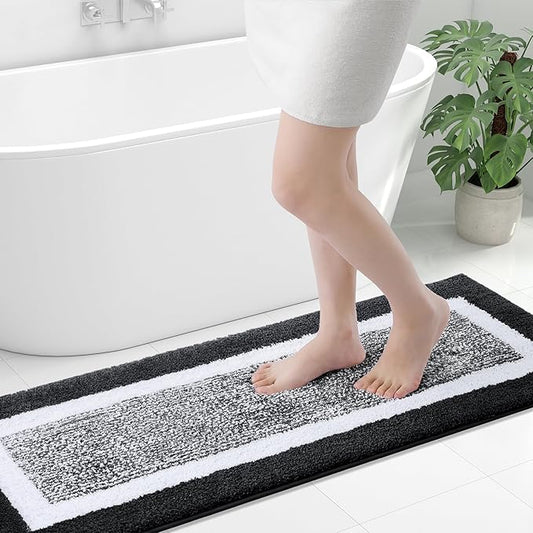 OLANLY Bathroom Rugs 47x17, Extra Soft and Absorbent Microfiber Bath Mat, Non-Slip, Machine Washable, Quick Dry Shaggy Bath Carpet, Suitable for Bathroom Floor, Tub, Shower (Runner, Black)