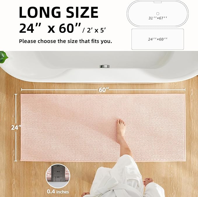 Bathroom Runner Rug, Long Bath Mat Washable Thin Quick Dry Low Pile Bathroom Runner Rugs 24 x 60 Non Slip, Pink 24"x60"