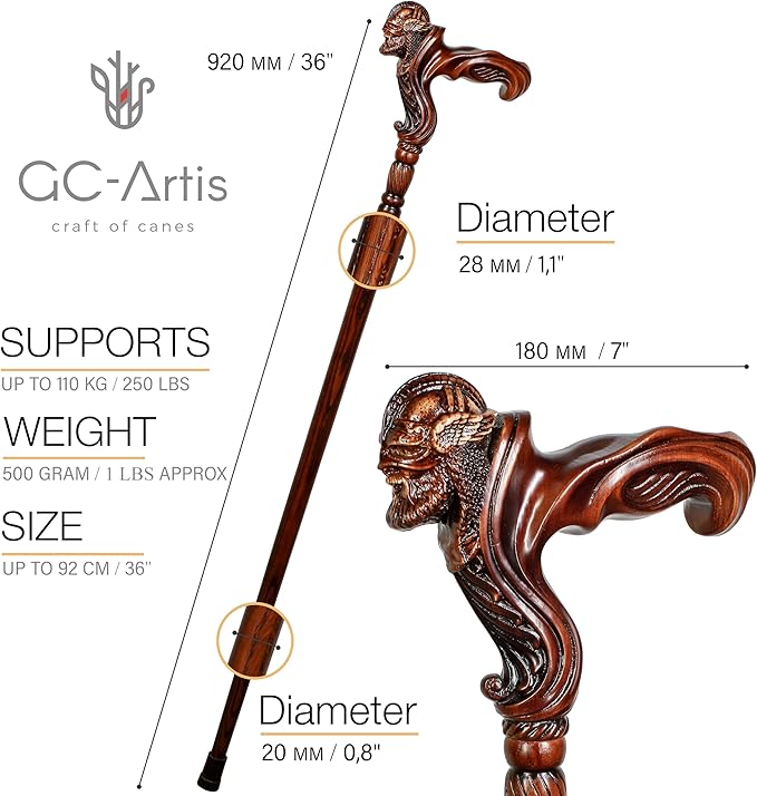Luxury Handmade Wooden Walking Cane – Premium Carved Solid Wood, Ergonomic Comfort Grip, Designer Canes for Men & Women, Elegant Fashionable Walking Stick 36