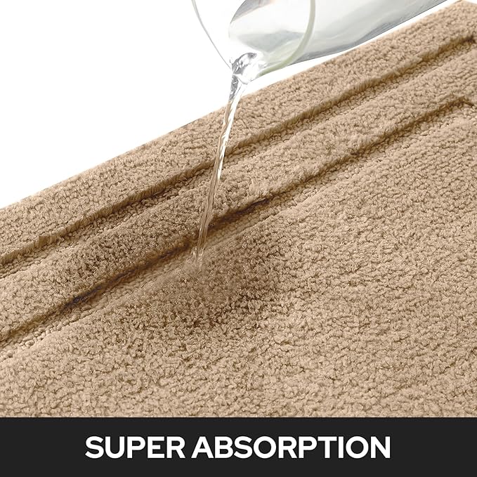 HOMEIDEAS 2 Pieces Farmhouse Bathroom Rug, Super Soft and Absorbent Non Slip Microfiber Machine Washable Bath Mat Set for Bathroom, Farmhouse Bath Decor(20" x 32" + 16" x 24", Khaki)