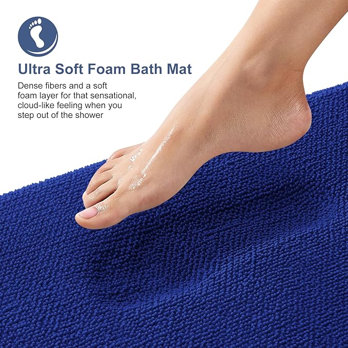 OLANLY Thick Memory Foam Bath Mat Rug 47x20, Extra Soft Absorbent Bathroom Rug, Quick Dry Bath Mats, Non-Slip, Machine Washable Carpet for Bathroom, Tub and Shower, Home Decor Accessories, Royal Blue
