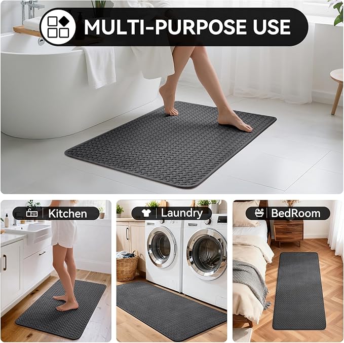 Bathroom Rugs Non Slip, Extra Soft Absorbent Quick Dry Bath Mats, Foam Weave Texture Thin Bath Rugs Washable with Rubber Backing, 24" x 48“