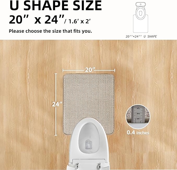 Toilet Rug, Thin Toilet Rugs U Shaped Washable Non Slip Absorbent Quick Dry Low Pile Toilet Mat, Beige 20"x24" U Shape