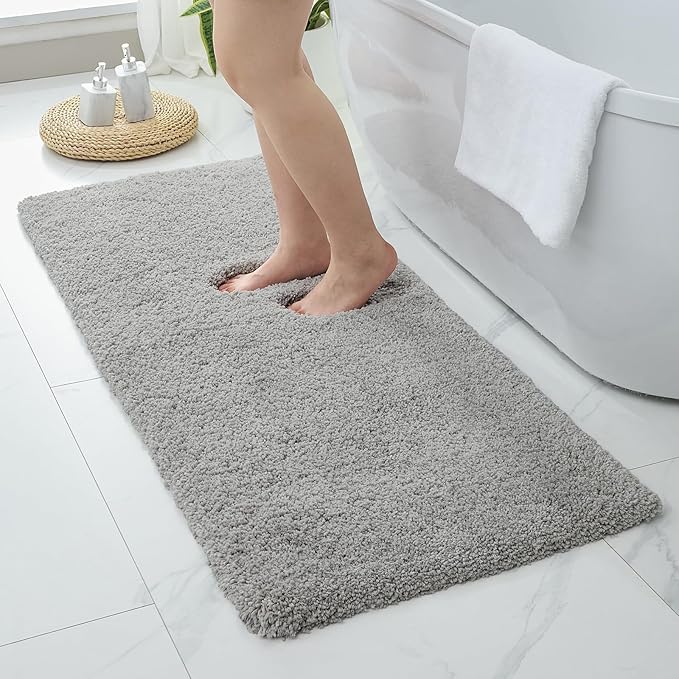 Gray Bathroom Runner Rug 24x59 Non Slip Fluffy Long Bath Mat for Bathroom Floor Washable Plush Luxury Bath Rug for Tub Absorbent Shower Sink Mat Bedside Rug