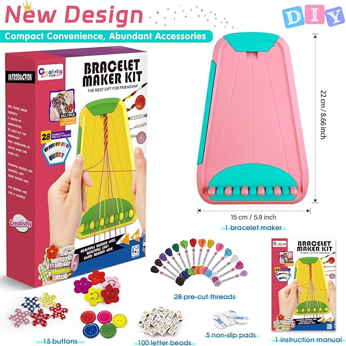 Arts and Crafts for Kids Ages 8-12,Friendship Bracelet Making Kit for Girl,Kids Jewelry Making Kit with 28 Pre-Cut Threads,Christmas Birthday Gifts for Ages 6 7 8 9 10 11 12 Year Old Pink/Cyan