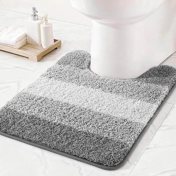 Exclusivo Mezcla Toilet Rugs U-Shaped 20x24, Extra Soft Non Slip Absorbent Water Microfiber Bath Rugs, Machine Washable Quick Dry Bath Mats for Toilet, Gradient Grey