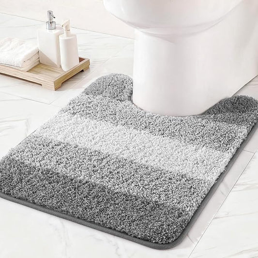 Exclusivo Mezcla Toilet Rugs U-Shaped 20x24, Extra Soft Non Slip Absorbent Water Microfiber Bath Rugs, Machine Washable Quick Dry Bath Mats for Toilet, Gradient Grey