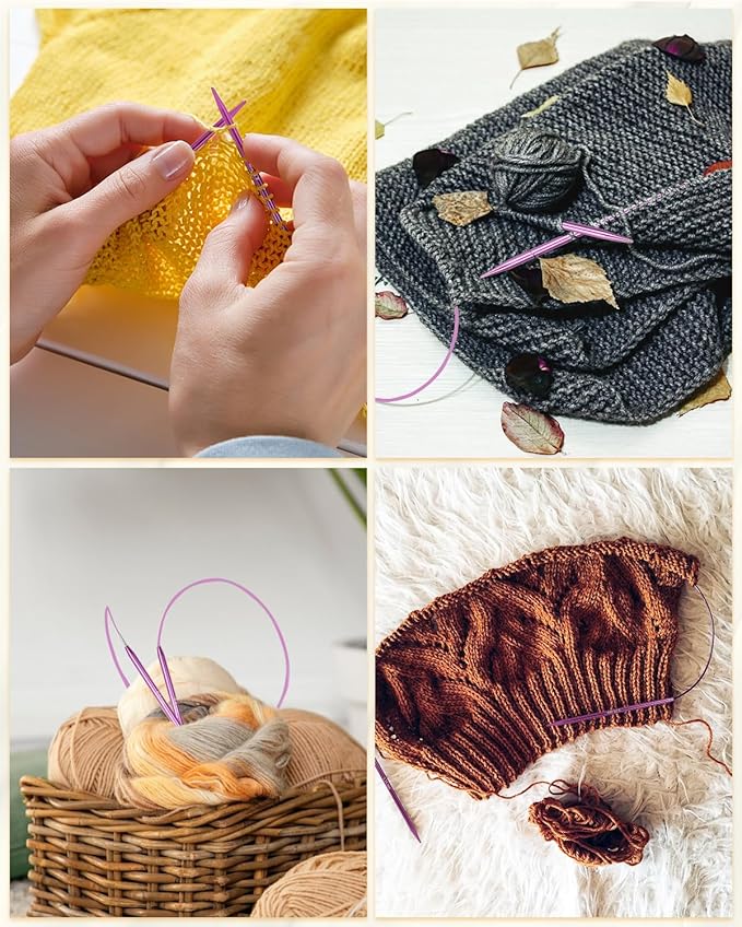 Aeelike Interchangeable Knitting Needles Set, 13 Sizes Circular Knitting Needles (3.0-10.0 mm) with 4 Cables & Leather Case, Smooth Knitting Needle for Blankets Cushions, Ideal Gift