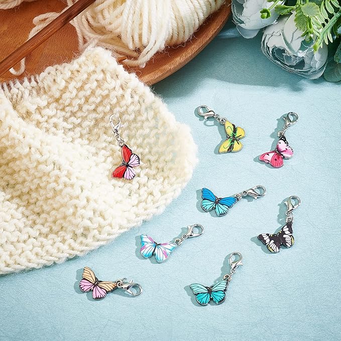 NBEADS 8 Pcs Butterfly Stitch Markers, Enamel Alloy Crochet Stitch Marker Charms Removable Lobster Clasp Locking Stitch Marker for Knitting Weaving Sewing Accessories Quilting Handmade Jewelry