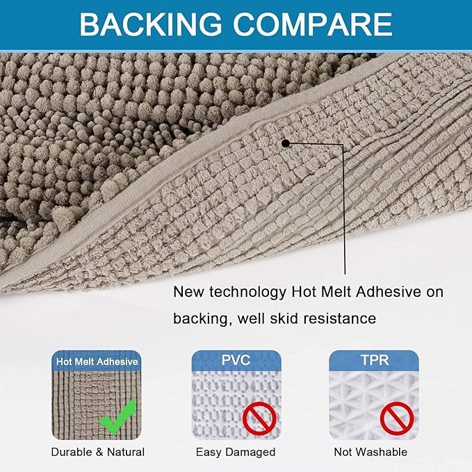 H.VERSAILTEX Bathroom Rugs Bath Rugs for Bathroom Non Slip Bath Mats Extra Thick Chenille Striped Rug 17" x 24" Absorbent Soft Shaggy Washable Dry Fast Bath Mats for Bath Room Floor - Taupe