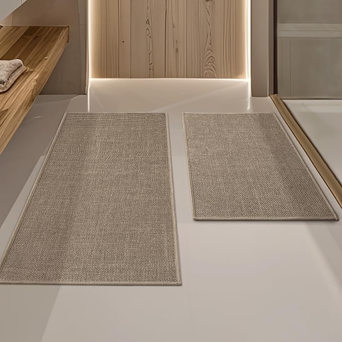 YIHOUSE Brown Bathroom Rug Sets 2 Piece, Bath Mat Quick Dry, Thin Bath Rug Set, Absorbent Bath Mat for Bathroom Non Slip Washable for Toilet and Floor 17"x24"+17"x32"