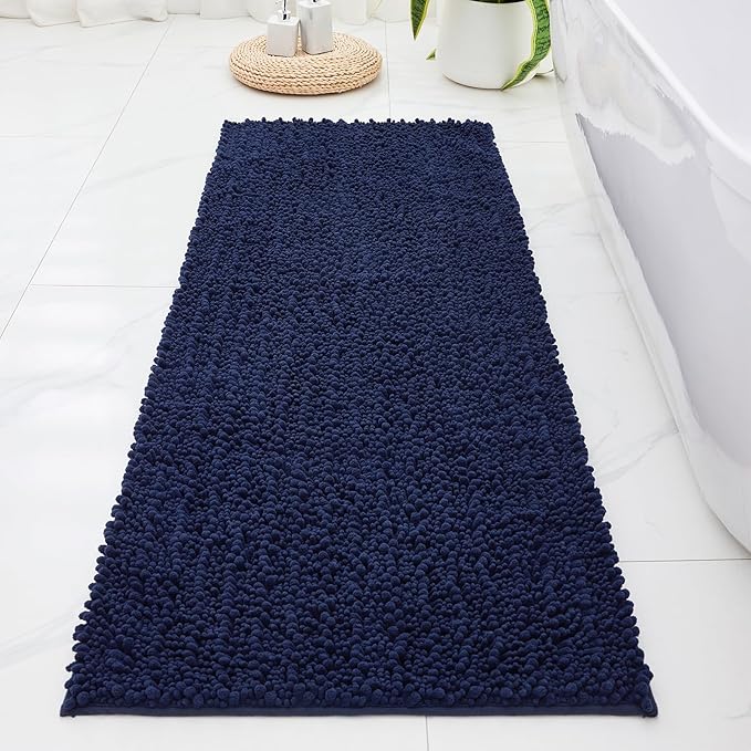 Bathroom Runner Rug 24x55 Non Slip Washable Long Bath Mat for Tub Thick Soft Absorbent Bathroom Floor Mat Large Chenille Bath Rug for Shower, Navy