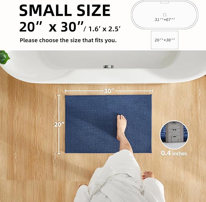 Bathroom Rugs Non Slip Washable, Super Absorbent Thin Bath Mat Small Quick Dry Low Pile Bathroom Rug, Navy Blue 20"x30"