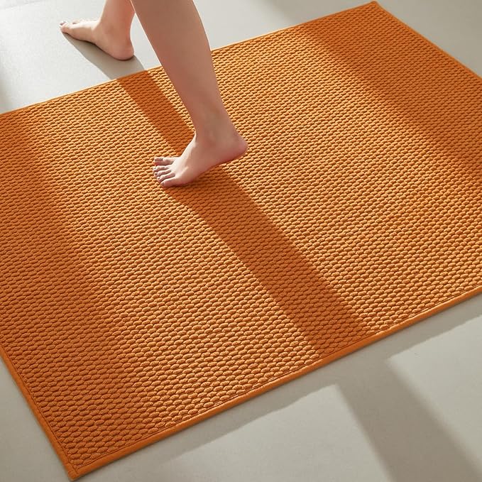 Large Bathroom Rugs Non Slip Washable Bath Rugs Super Absorbent Bathroom Rug Thin Quick Dry Low Pile Bath Mats, Orange 36"x48"
