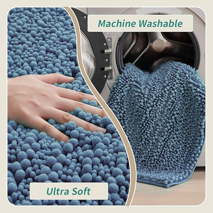 Toilet Rug 24x24 Non Slip Plush Bathroom Floor Mat U Shaped Washable Contour Rug for Toilet Absorbent Thick Foot Rug, Blue