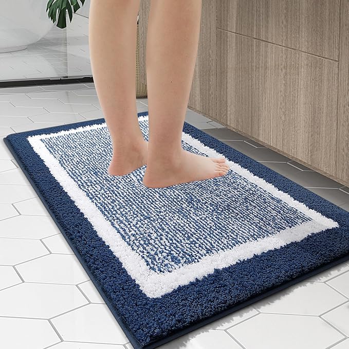 OLANLY Bathroom Rugs 59x24, Extra Soft and Absorbent Microfiber Bath Mat, Non-Slip, Machine Washable, Quick Dry Shaggy Bath Carpet, Suitable for Bathroom Floor, Tub, Shower (Long, Navy)
