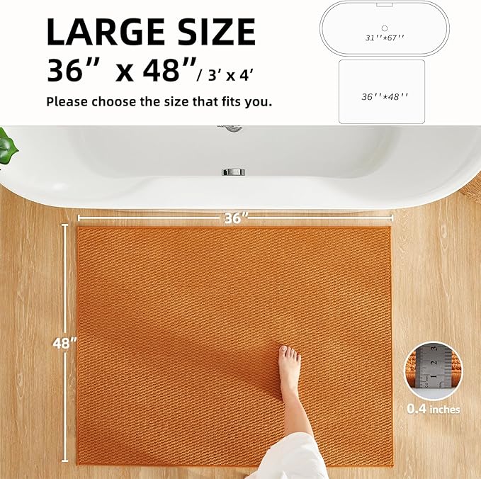 Large Bathroom Rugs Non Slip Washable Bath Rugs Super Absorbent Bathroom Rug Thin Quick Dry Low Pile Bath Mats, Orange 36"x48"