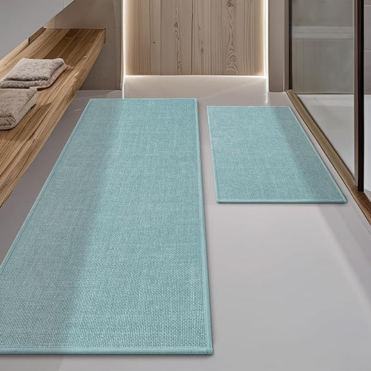 YIHOUSE Blue Bathroom Rug Sets 2 Piece, Bathroom Mat Quick Dry, Thin Bath Rug Set,Absorbent Bath Mat for Bathroom Non Slip Washable for Toilet and Floor
