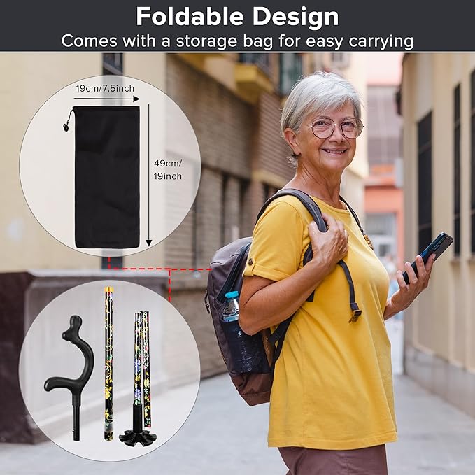 Walking Canes for Women for Stability - YOKABOZE Walking Sticks for Seniors Balance, Height Adjustable Anti-Slip Lightweight Aluminum Folding Cane Collapsable for Travel Purple Plaid