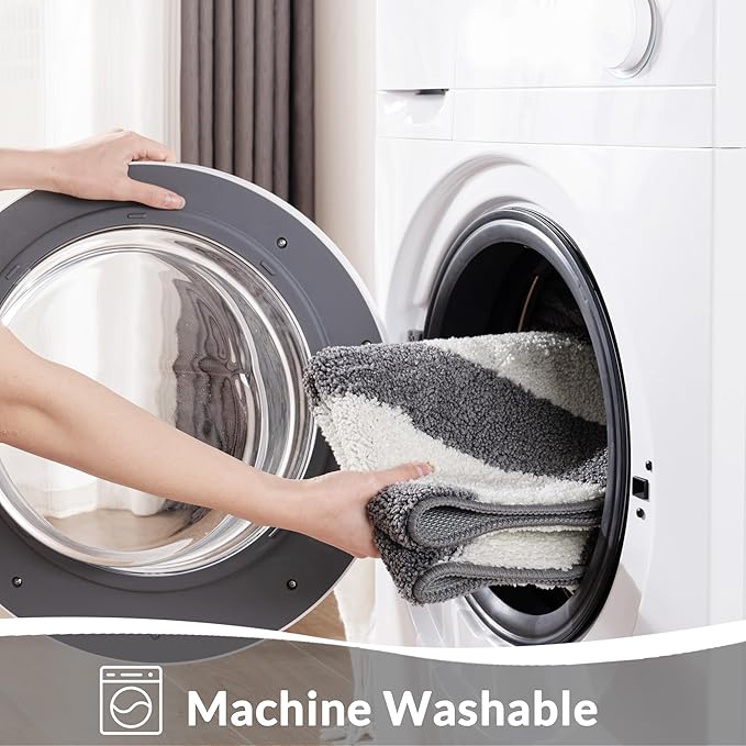 Exclusivo Mezcla Bathroom Rugs Mat 20x30, Extra Soft Non Slip Absorbent Water Microfiber Bath Rugs, Machine Washable Quick Dry Bath Mats for Bathroom Floor, Shower, Home Decor, Striped Grey