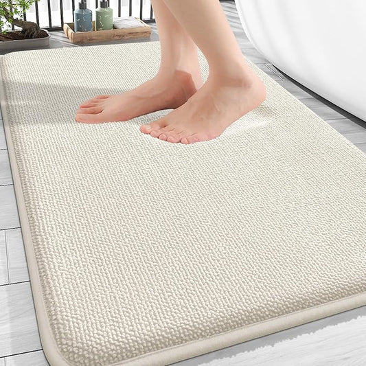 OLANLY Thick Memory Foam Bath Mat Rug 30x20, Extra Soft Absorbent Bathroom Rug, Quick Dry Bath Mats, Non-Slip, Machine Washable Carpet for Bathroom, Tub and Shower, Home Decor Accessories, Ivory