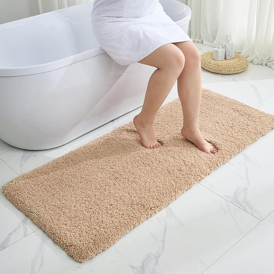 Beige Bathroom Rug 24x48 Non Slip Fluffy Bath Mat for Bathroom Floor Washable Plush Luxury Bath Rug for Tub Soft Shaggy Absorbent Shower Sink Mat