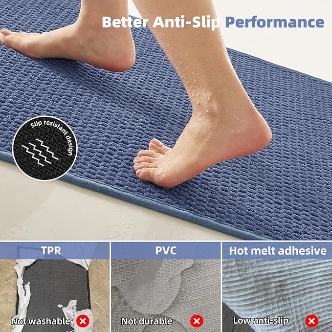 Toilet Rug, Thin Toilet Rugs U Shaped Washable Non Slip Absorbent Quick Dry Low Pile Toilet Mat, Denim Blue 20"x24" U Shape