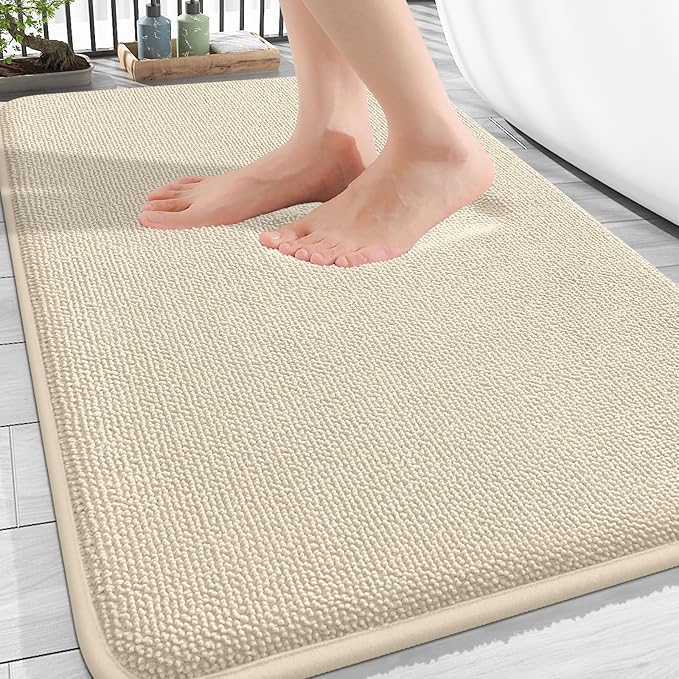 OLANLY Thick Memory Foam Bath Mat Rug 30x20, Extra Soft Absorbent Bathroom Rug, Quick Dry Bath Mats, Non-Slip, Machine Washable Carpet for Bathroom, Tub and Shower, Home Decor Accessories, Sand