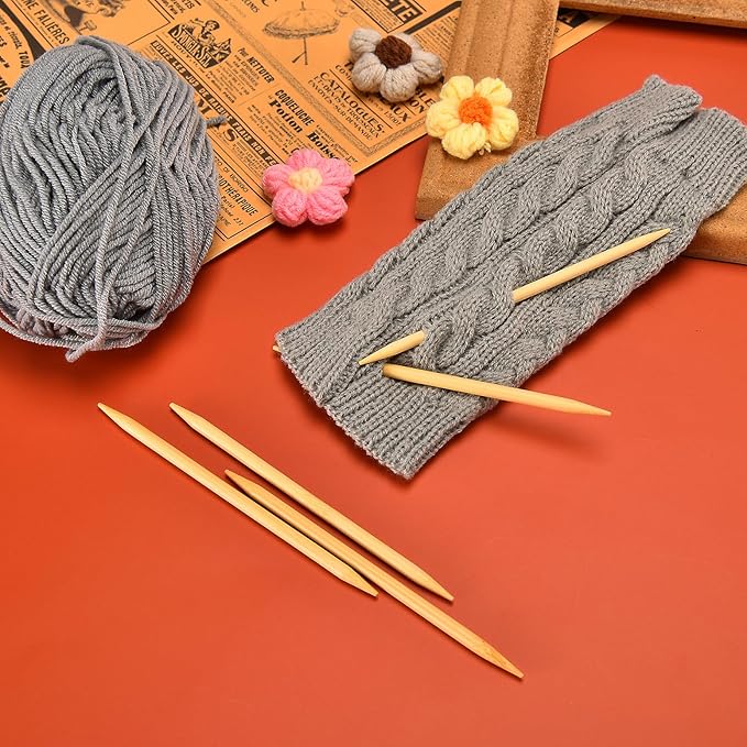 Double Pointed Knitting Needles Set,55 Pcs Bamboo Knitting Needles Kit,Short 13cm/5.1in (2.0mm-5.0mm),with Small Tools,Straight Wooden Needles for Beginners,Sock,Handmade Weave DIY Lover