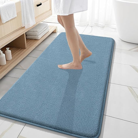 OLANLY Thick Memory Foam Bath Mat Rug 47x20, Extra Soft Absorbent Bathroom Rug, Quick Dry Bath Mats, Non-Slip, Machine Washable Carpet for Bathroom, Tub and Shower, Home Decor Accessories, Airy Blue