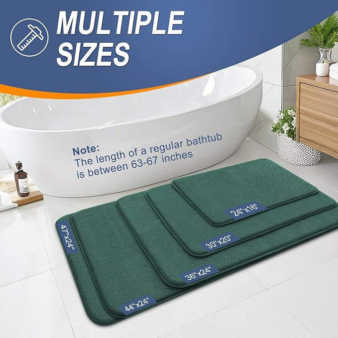 OLANLY Thick Memory Foam Bath Mat Rug 30x20, Extra Soft Absorbent Bathroom Rug, Quick Dry Bath Mats, Non-Slip, Washable Carpet for Bathroom, Tub and Shower, Home Decor Accessories, Blackish Green