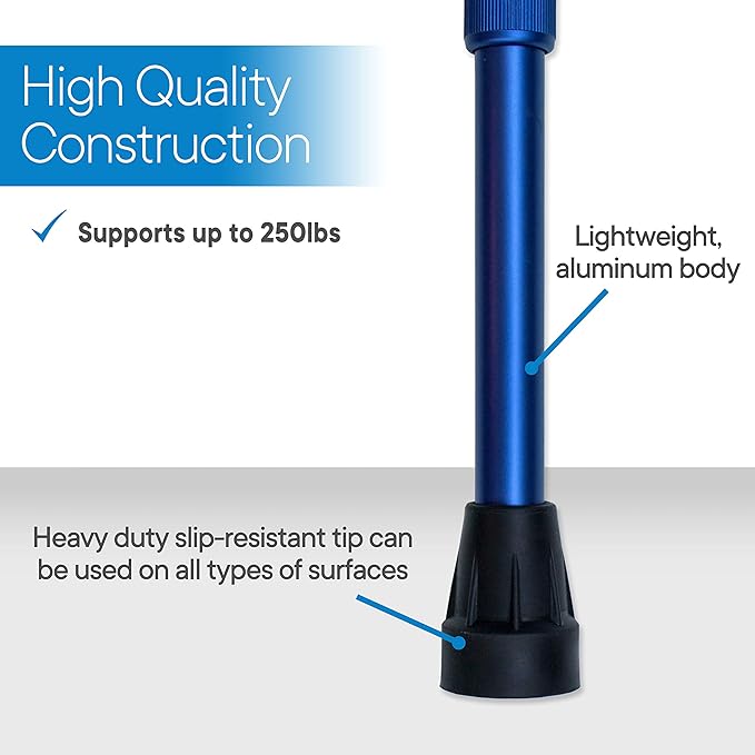 RMS Walking Cane - Adjustable Walking Stick - Lightweight Aluminum Offset Cane with Ergonomic Handle and Wrist Strap - Ideal Daily Living Aid for Limited Mobility