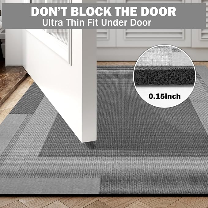 Non Slip Bath Mat, Rubber Backing Ultra Thin Bathroom Rugs Fit Under Door Quick Dry Super Absorbent Washable Bath Rug Shower Mat for Bathroom Floor Bathtub Sink, Easy Care Dark Grey 16"x24"