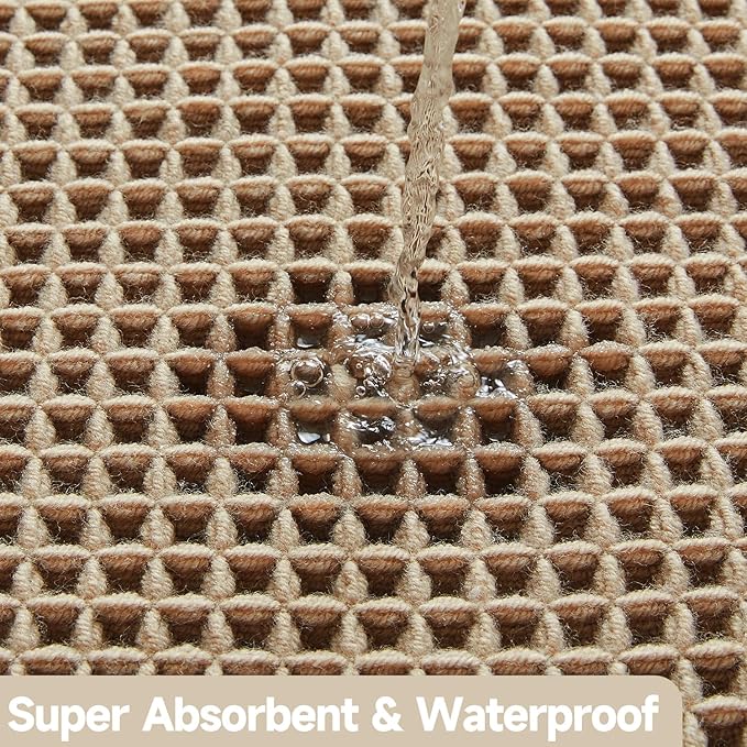 Waffle Bath Mat, Boho Bathroom Rugs Non Slip Washable Super Absorbent Quick Dry Bath Mat Farmhouse Bathroom Decor, 30"x20" Beige