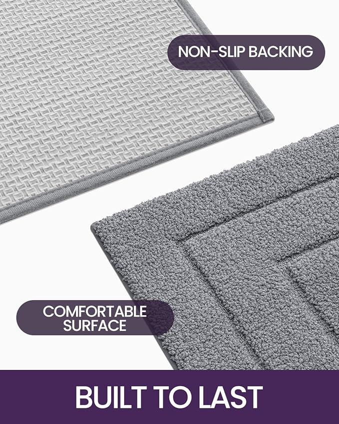 DEXI Bathroom Rug 36x24, Non Slip Washable Bath Mat for Shower Floor, Absorbent Soft Bathmat with Rubber Backing, Quick Dry Microfiber Carpet, Grey