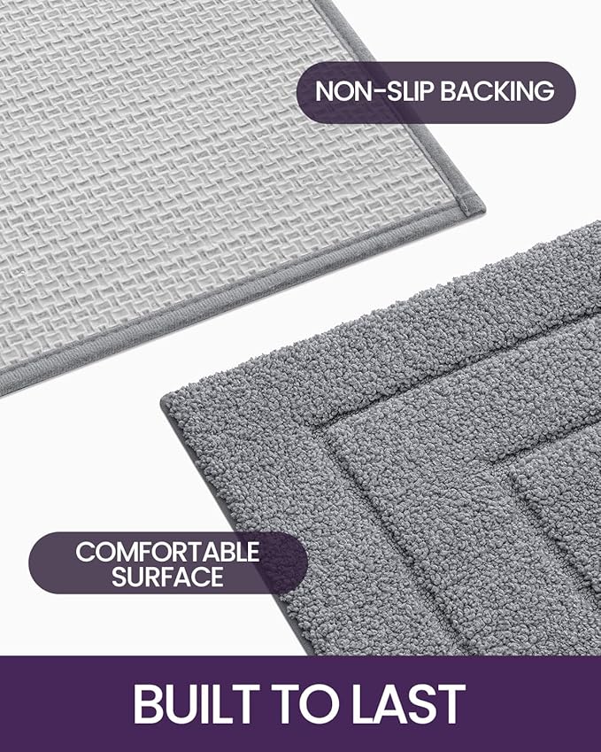 DEXI Bathroom Rug 32x20, Non Slip Washable Bath Mat for Shower Floor, Absorbent Soft Bathmat with Rubber Backing, Quick Dry Microfiber Carpet, Grey