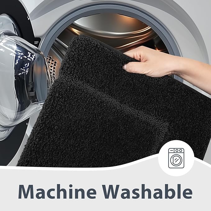 Bathroom Rugs 24" x 36", Non-Slip Extra Soft Absorbent Bath Rugs, Machine Washable Quick Dry Bath Mats for Bathroom Floor, Shower, Bathtub and Sink, Black