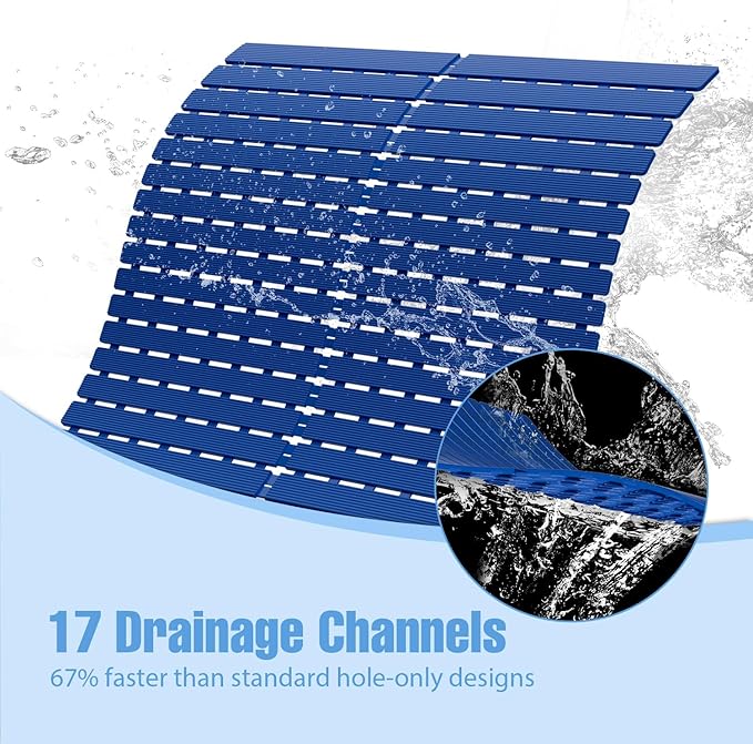Shower Mat Non-Slip Bath Mat for Tub and Shower Stall,200+ Suction Cups with Drain Holes, Quick Dry Machine Washable, Extra Grip for Elderly and Baby, Bathroom Essentials 24x24 Inch (Blue)