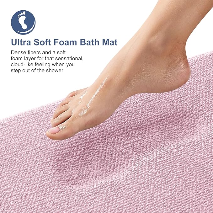 OLANLY Thick Memory Foam Bath Mat Rug 24x16, Extra Soft Absorbent Bathroom Rug, Quick Dry Bath Mats, Non-Slip, Machine Washable Carpet for Bathroom, Tub and Shower, Home Decor Accessories, Dusty Rose