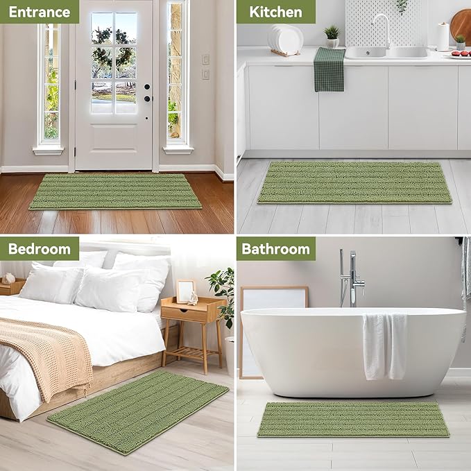 Bcoimo 48"×24" Chenille Bath Mat – Non-Slip with Backing Bath Rug Ultra-Absorbent and Machine Washable Bathroom Mat Quick-Dry Design. Ideal for Bathroom and Tub Areas