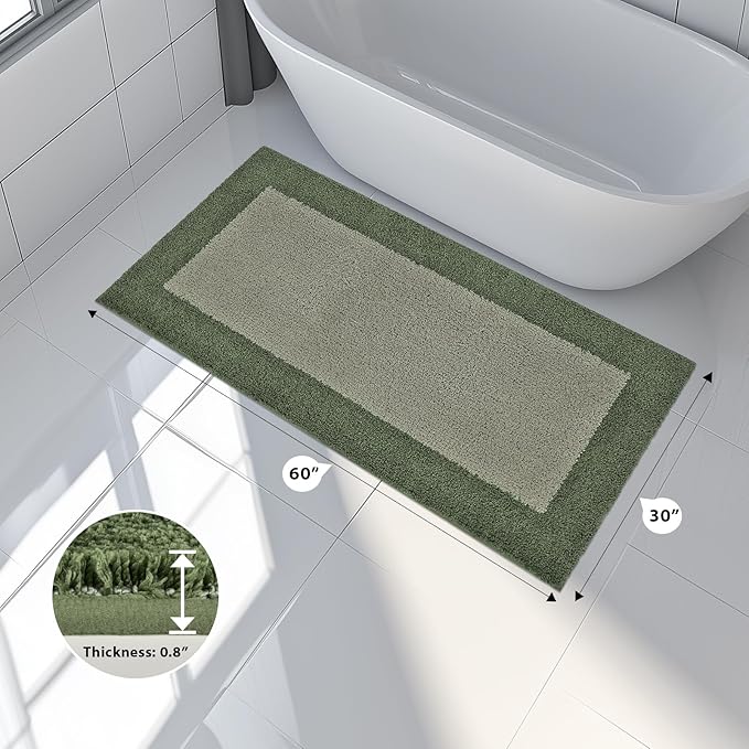 Bathroom Rugs 30" x 60", Non-Slip Extra Soft Absorbent Bath Rugs, Machine Washable Quick Dry Bath Mats for Bathroom Floor, Shower, Bathtub and Sink, Sage Green & Budding Green