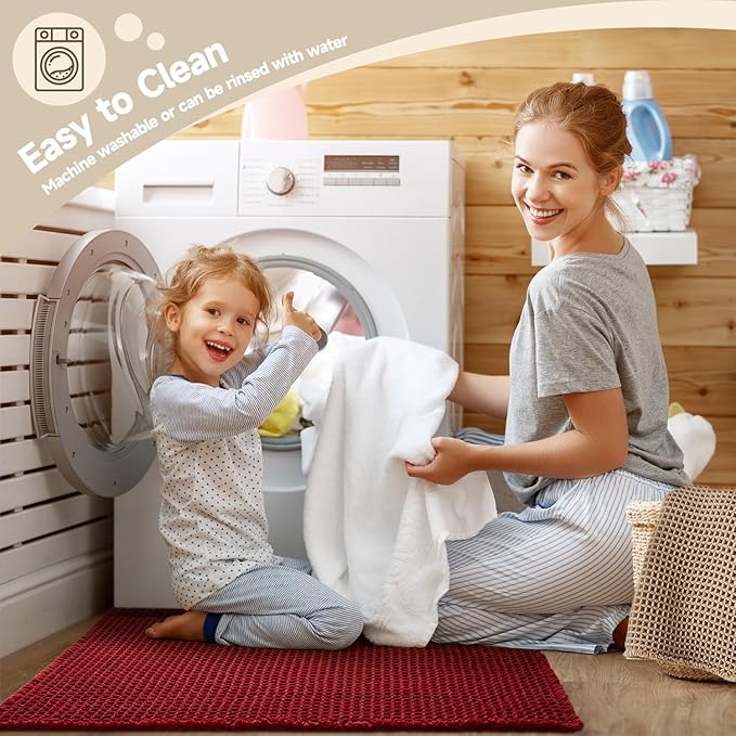 Waffle Bath Mat, Boho Bathroom Rugs Non Slip Washable Super Absorbent Quick Dry Bath Mat Farmhouse Bathroom Decor, 24"x16" Burgundy