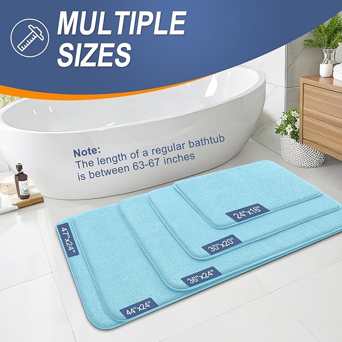 OLANLY Thick Memory Foam Bath Mat Rug 36x24, Extra Soft Absorbent Bathroom Rug, Quick Dry Bath Mats, Non-Slip, Machine Washable Carpet for Bathroom, Tub and Shower, Home Decor Accessories, Sky Blue