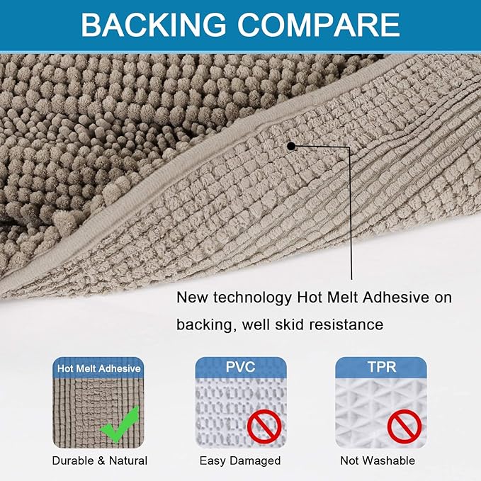 H.VERSAILTEX 2 Piece Bathroom Set - Super Absorbent Chenille Striped Bath Mats, Non Skid, Machine Washable (Taupe, 24 x 36 Plus 20 x 32 Inches)