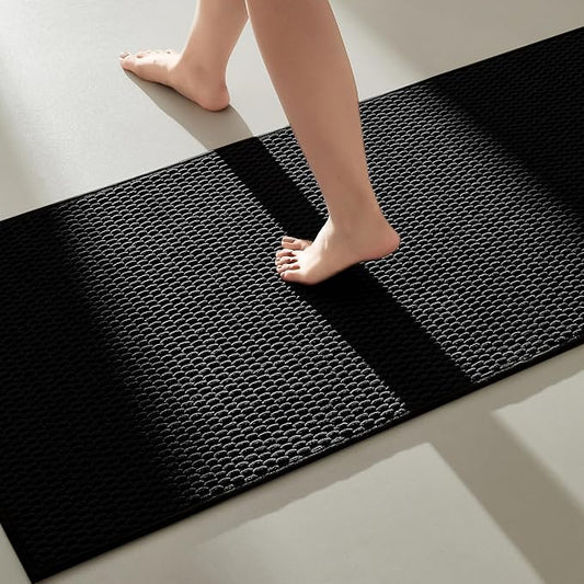 Black Bathroom Runner Rugs, Long Bath Mat Runner Washable Thin Quick Dry Low Pile Bathroom Runner Rugs Non Slip, Black 16''x60''