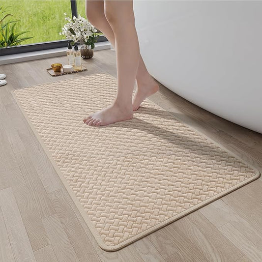 Bathroom Rugs Non Slip, Extra Soft Absorbent Quick Dry Bath Mats, Foam Weave Texture Thin Bath Rugs Washable with Rubber Backing, 24" x 48“